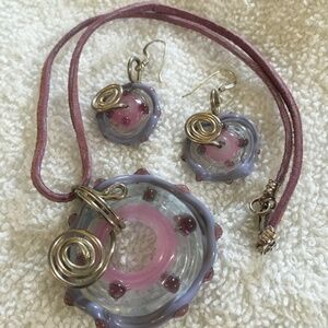 Hand Crafted Leather choker necklace and matching earrings